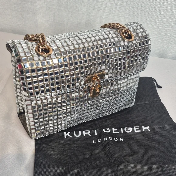Kurt Geiger Metallic Grid Shoulder Bag W/Dust Bag NWT - Picture 15 of 16